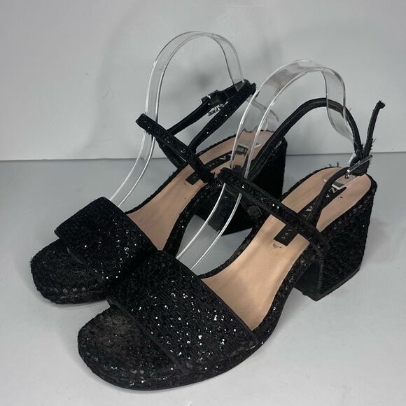 Zara Black Sparkle Block Heel Size 40 - Picture 8 of 8
